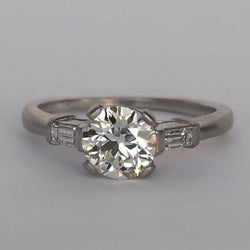 Genuine   Three Stone Baguette & Round Old Miner Diamond Ring 2 Carats