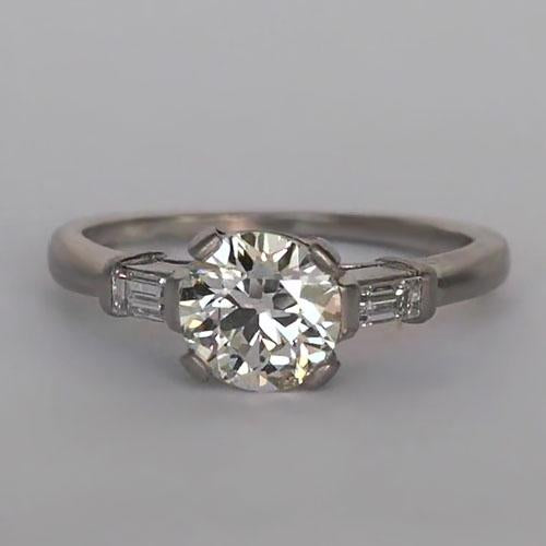 Old Miner Three Stone Baguette & Round  Diamond Ring