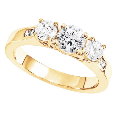 Three Stone Natural Earth Mined Diamond Engagement Ring 2.80 Carats Yellow Gold New