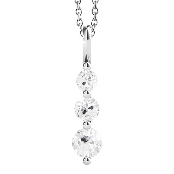 Three Stone Diamond Pendant Prong Set Old Miner