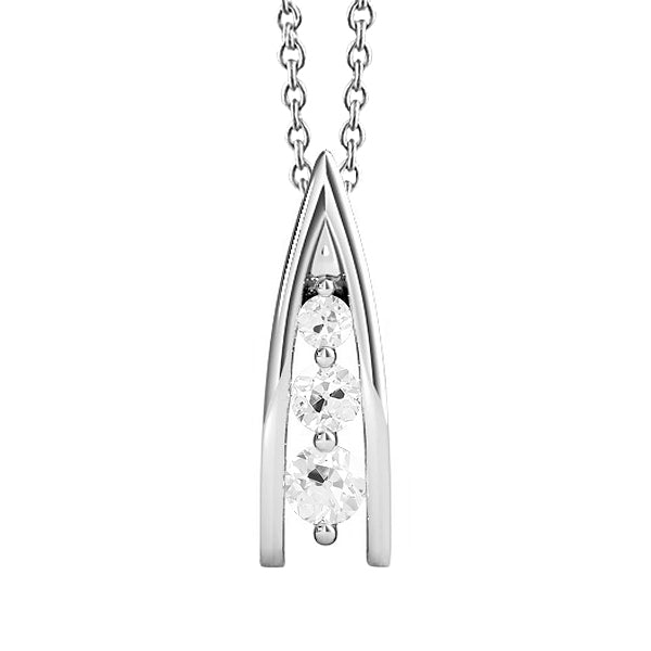 Three Stone Diamond Pendant Old Miner Cut V Shape