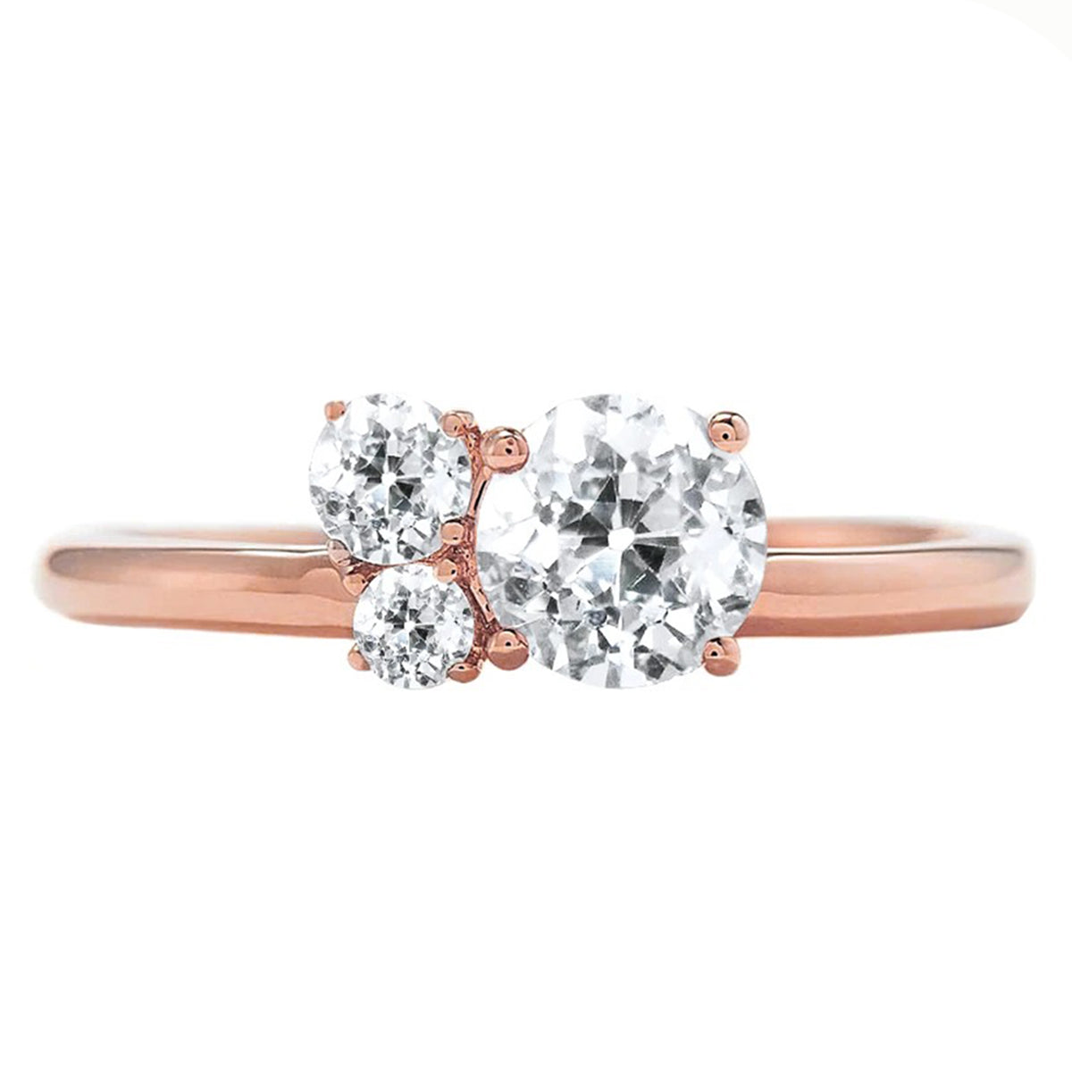 Three Stone Engagement Ring Round Old Mine Cut Natural Earth Mined Diamonds 1.25 Carats