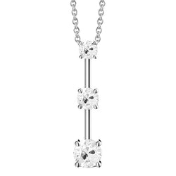 Three Stone Gold Natural Earth Mined Diamond Pendant Round Old Miner 2 Carats Prong Set