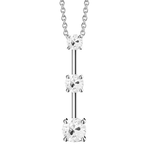 Three Stone Gold Diamond Pendant Old Miner Prong Set