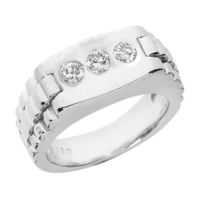 Three Stone Gypsy Men's Ring Gents 1.50 Carats Round Diamonds