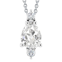 Three Stone Pear Old Mine Cut & Round Natural Earth Mined Diamond Pendant 4.50 Carats