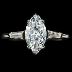Three Stone Ring Baguette & Marquise Old Mine Cut Diamond 4.50 Carats