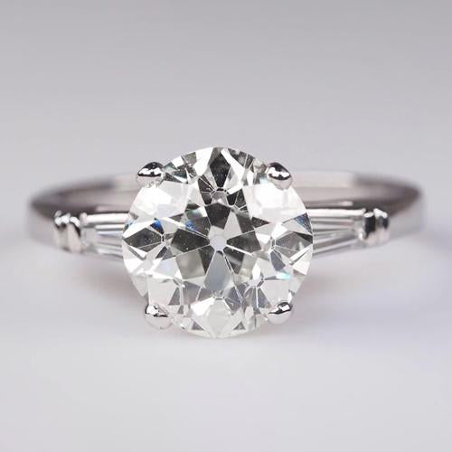 Women Diamond Engagement Ring White Gold Solitaire Ring with Accents