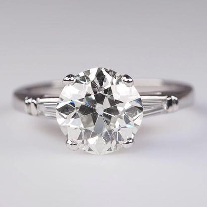 Women Diamond Engagement Ring White Gold Solitaire Ring with Accents