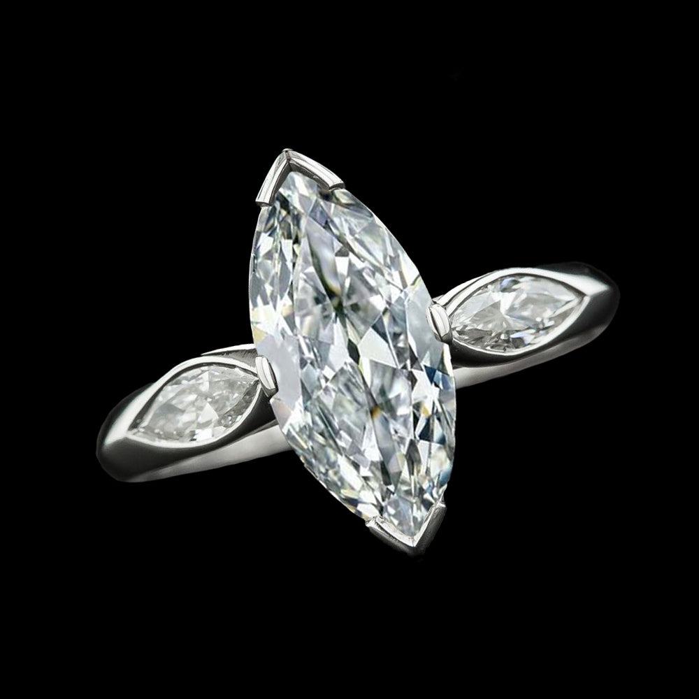 Three Stone Ring Marquise Old Miner Diamonds