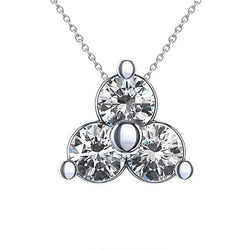 Three Stone Round Cut Diamond Pendant Necklace 3.0 Ct. White Gold 14K