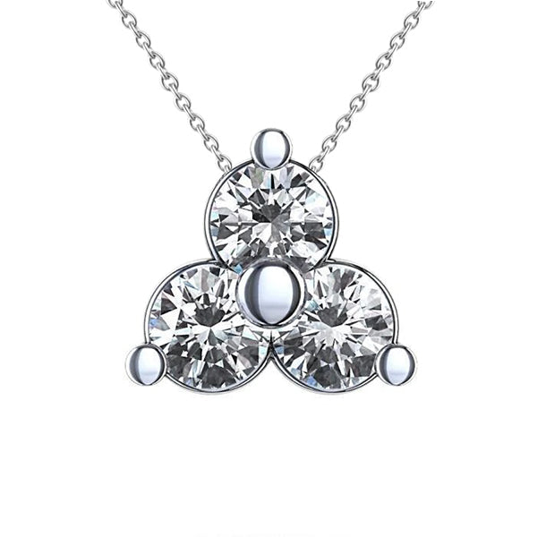 Three Stone Round Cut Lab Grown Diamond Pendant Necklace 3.0 Ct. White Gold 14K