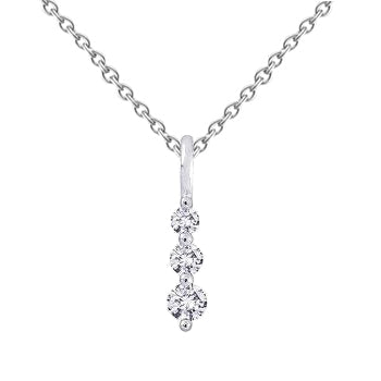 Three Stone Round Natural Earth Mined Diamond Journey Pendant 1.90 Carat White Gold 14K