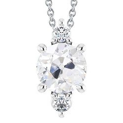 Three Stone Round Old Mine Cut Natural Earth Mined Diamond Pendant 6 Carats Slide Jewelry