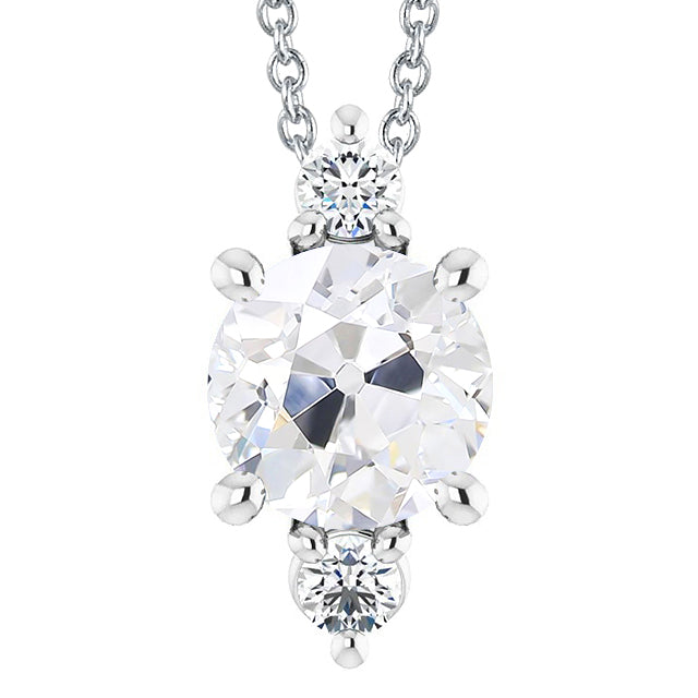 Three Stone Old Miner Cut Diamond Pendant