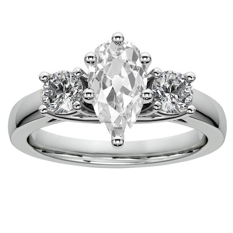 Three Stone Round & Pear Old Miner Diamonds