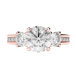 Three Stone Style 3.50 Carats Diamonds Engagement Ring Rose 14K