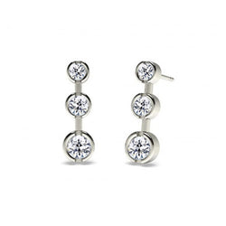 Three Stone Style Stud Earring Old Miner Diamond 2 Ct White Gold