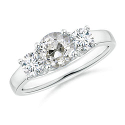 Three Stone Women's Ring Old Mine Real Natural Earth Mined Diamond Round Cut Jewelry 3 Carats