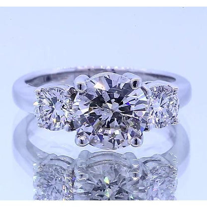 Three Stone Lab Grown Diamond Round Engagement Ring Prong Set 2.50 Carats