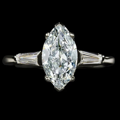 Three Stone Ring Baguette & Marquise Old Mine Cut Lab Grown Diamond 12 Carats