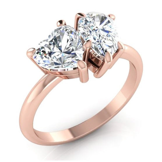   Unique Lady’s Style White Sparkling Engagement White gold    Toi Et Moi Diamond Ring 2 Ct Rose Gold Heart & Pear Cut