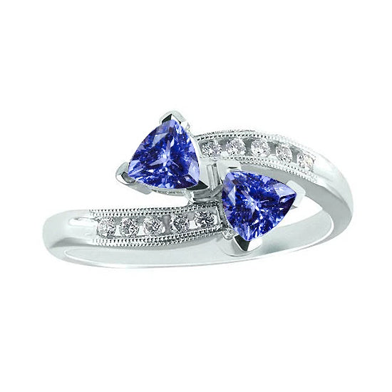 Women Jewelry  Toi et Moi Trillion Tanzanite And Round Diamonds Ring Milgrain  
