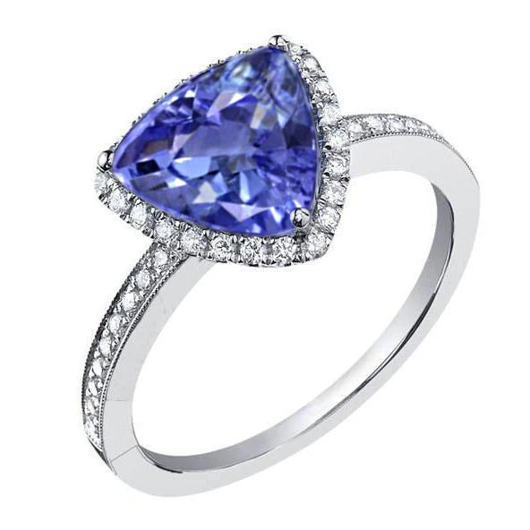 Women Jewelry  Halo Trillion Tanzanite   And Round Diamonds Ring