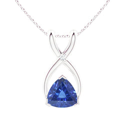 Trillion Blue Sapphire & IGI CERTIFIED Diamond Pendant With Chain V Prong 2.75 Carats
