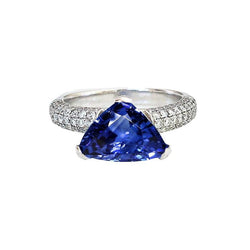Trillion Gemstone Ceylon Sapphire Ring Pave Set Natural Earth Mined Diamonds 3.50 Carats