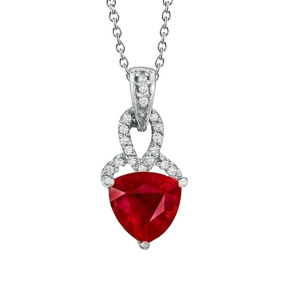 Natural Real ( Not Lab Grown )  Trillion Red Ruby Gemstone Pendant 3.50 Carats White Gold 14K