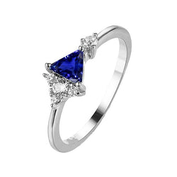 Trillion Sapphire & Round Diamond Ring 1.50 Carats 14K White Gold