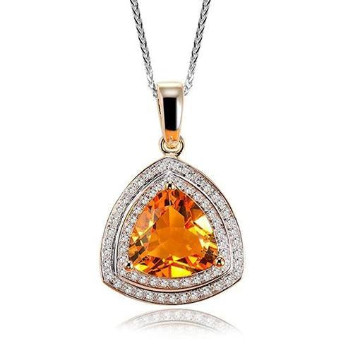 Trillion Shape Madeira Citrine & Round Diamonds Gold Pendant 17.50 Ct 