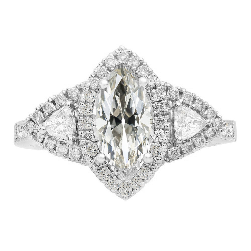 Trillion & Marquise Old Miner Diamond Halo Ring Gold