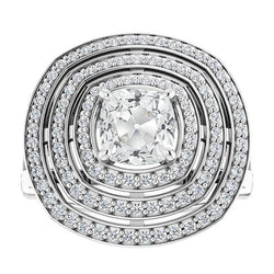 Triple Halo Ring Round & Cushion Old Miner Natural Earth Mined Diamonds Gold 11 Carats