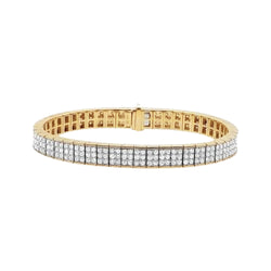 Triple Row 8.10 Ct Round Cut Natural Earth Mined Diamonds Tennis Bracelet Yellow Gold