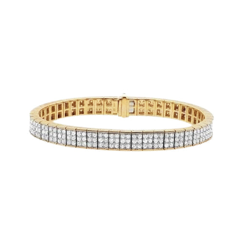 Triple Row 8.10 Ct Round Cut Natural Earth Mined Diamonds Tennis Bracelet Yellow Gold