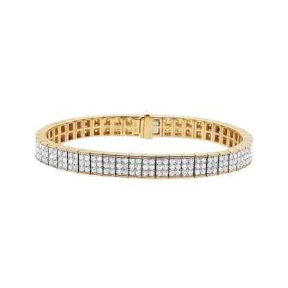 Triple Row 8.10 Ct Round Cut Natural Earth Mined Diamonds Tennis Bracelet Yellow Gold