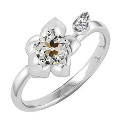Real  Two Stone Round Old Mine Cut Natural Diamond Ring Flower Style 2.50 Carats