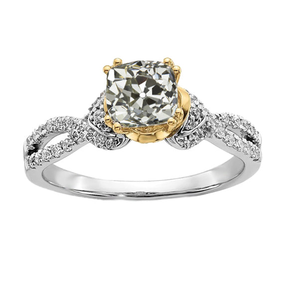 Two Tone Cushion Old Cut Diamond Ring