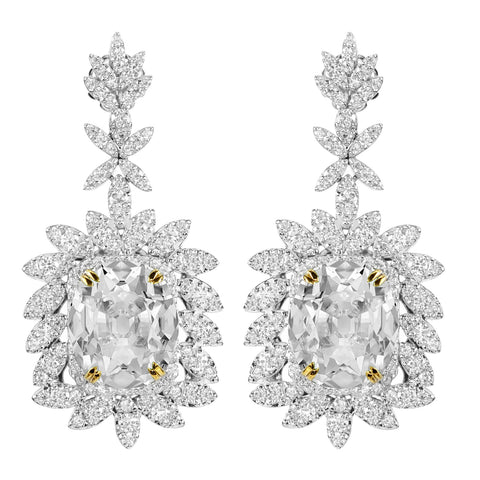 Two Tone Flower Style Drop Diamond Earrings
