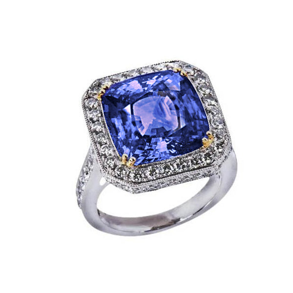 Women Jewelry  Two Tone Gold Cushion Tanzanite Diamonds  Ring Vintage Style  