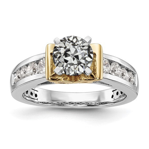 Yellow White Two Tone Gold Lady’s Ring Old Miner Diamond Channel Set