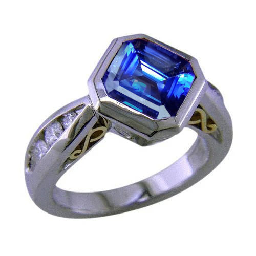 Women Jewelry  Two Tone Gold Emerald Tanzanite Diamond Ring Bezel