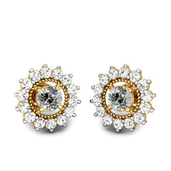 Two Tone Halo Diamond Stud Earrings 5 Carats Old Cut Rope Flower Style