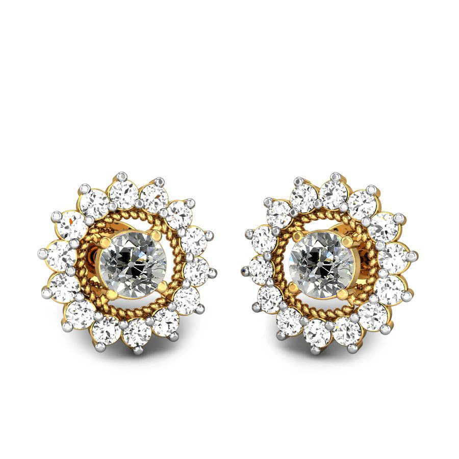 Two Tone Halo Diamond Stud Earrings 5 Carats Old Cut