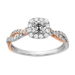 Two Tone Halo Old Mine Cut Diamond Ring Twisted Shank 2.50 Carats