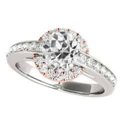 Two Tone Halo Ring Round Old Mine Cut Genuine Natural Earth Mined Diamonds 4.50 Carats Channel Set