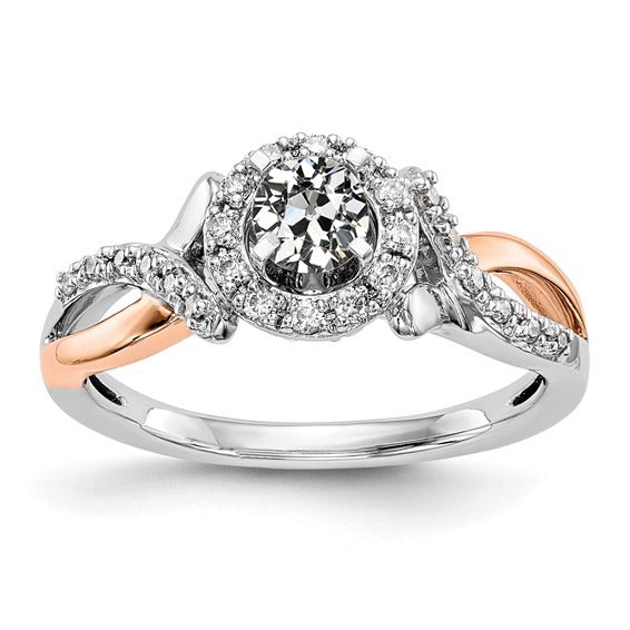 Two Tone Round Old Miner Diamond Ring