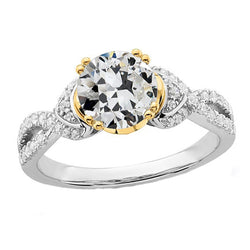 Two Tone Old Mine Cut Real Natural Earth Mined Diamond Ring Split Shank 4.50 Carats 14K Gold